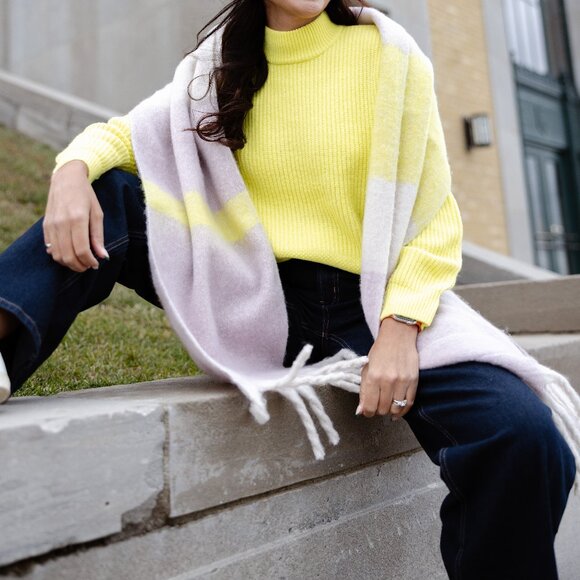 Reitmans Purple/Lavender scarf with Chartreuse stripe and White stripe - Picture 3 of 6